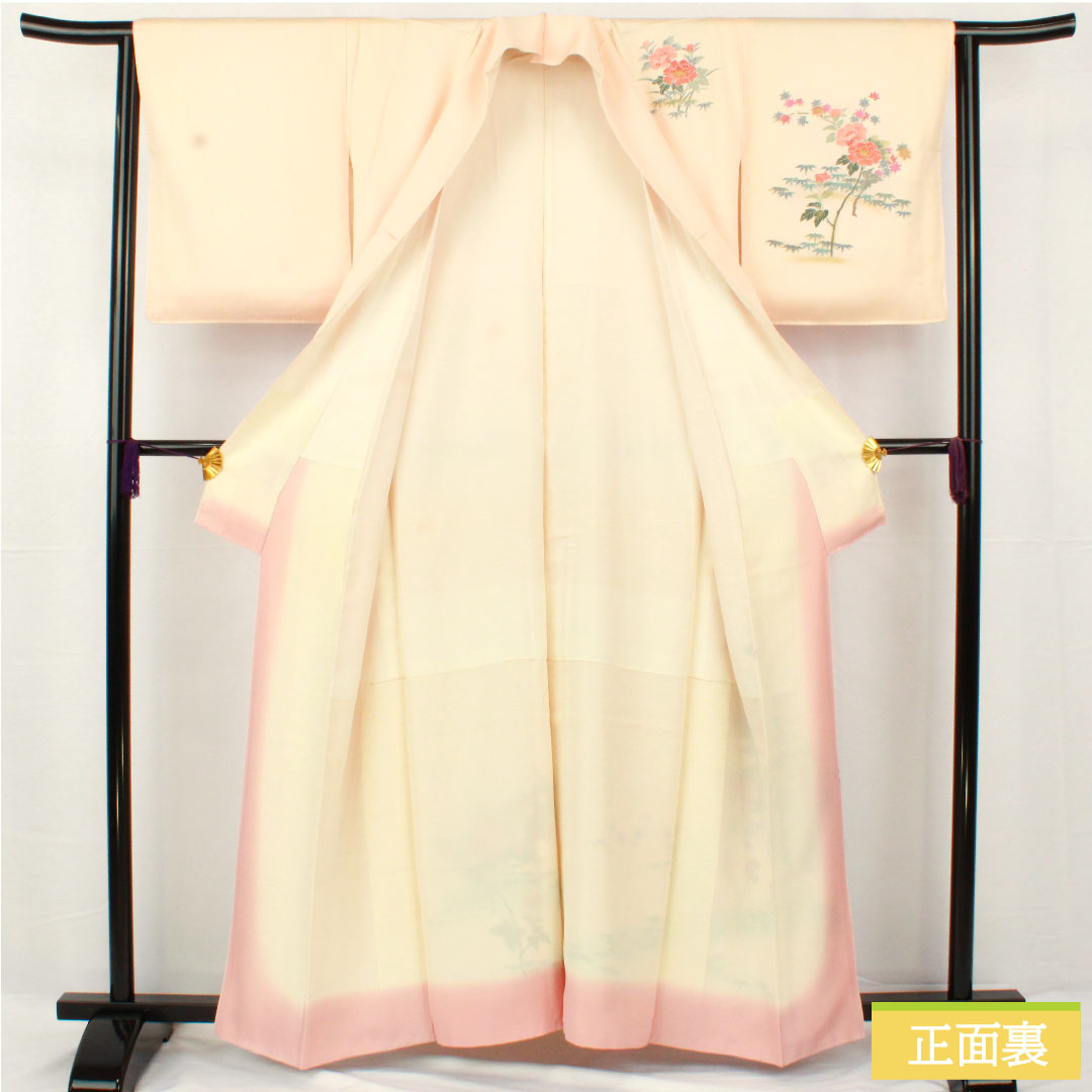 訪問着 正絹 袷 身丈161.5cm 裄丈63cm 乙女色(おとめいろ) 京友禅 草花模様 Sランク ピンク系 1112005312413