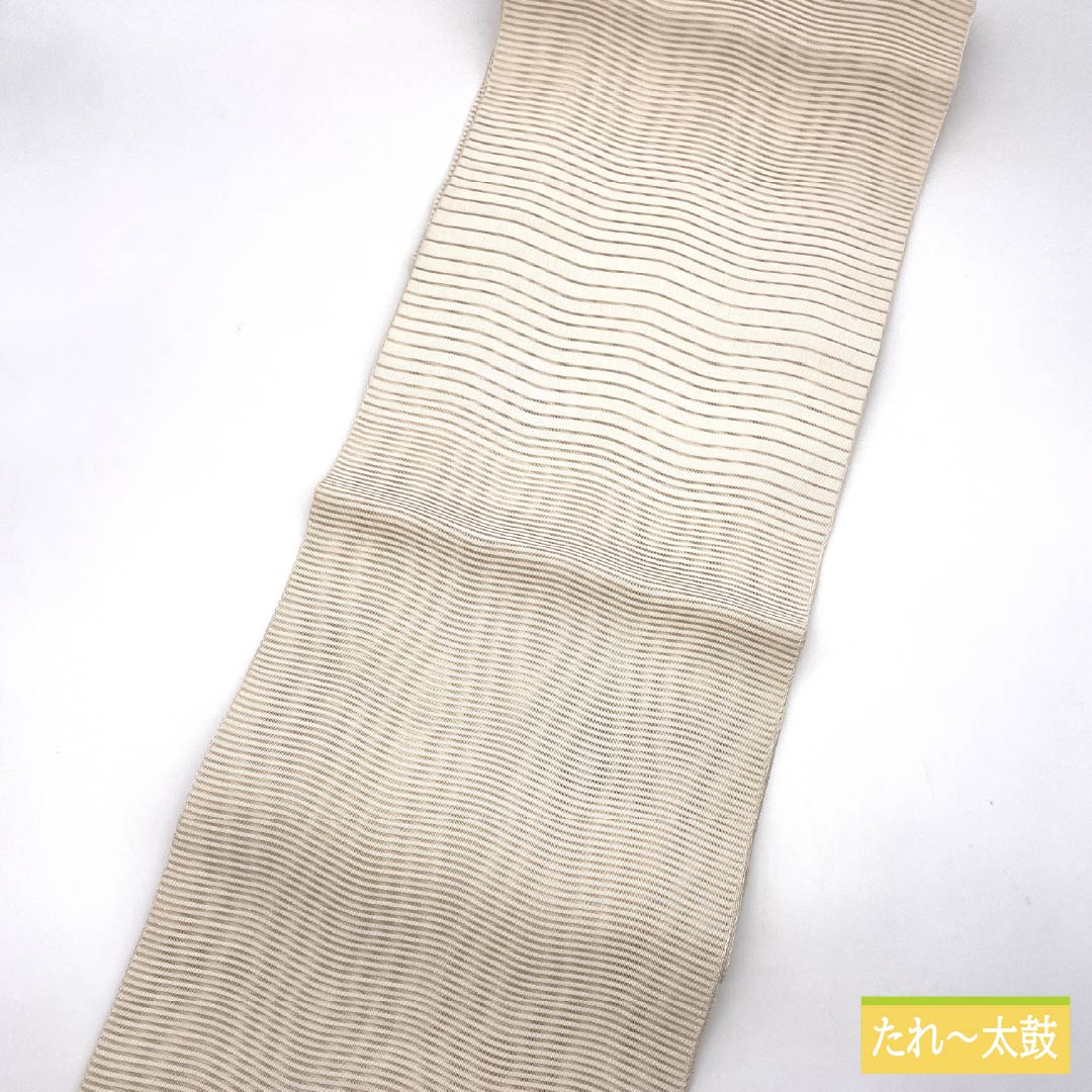 名古屋帯 生成り色(きなりいろ) 夏帯 波 帯丈366cm 正絹 Sランク ポイント柄 カジュアル クリーム系 1124008572315 松葉仕立て
