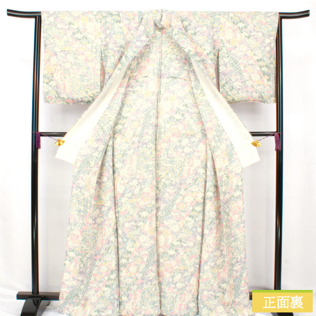 小紋 正絹 Sランク 身丈166cm 裄丈66cm 単衣 辻ヶ花 ちりめん地 グラデーション系 1115007612599