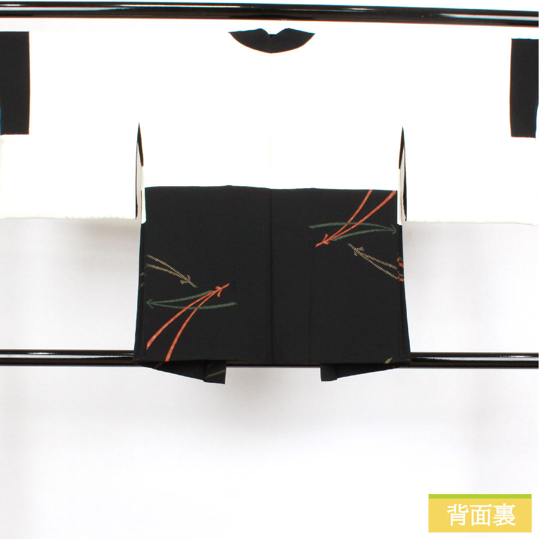 羽織 正絹 身丈78cm 裄丈63.5cm 黒羽織 松葉 一つ紋 桔梗に三つ鱗 Sランク 袷 黒系 1117000822910