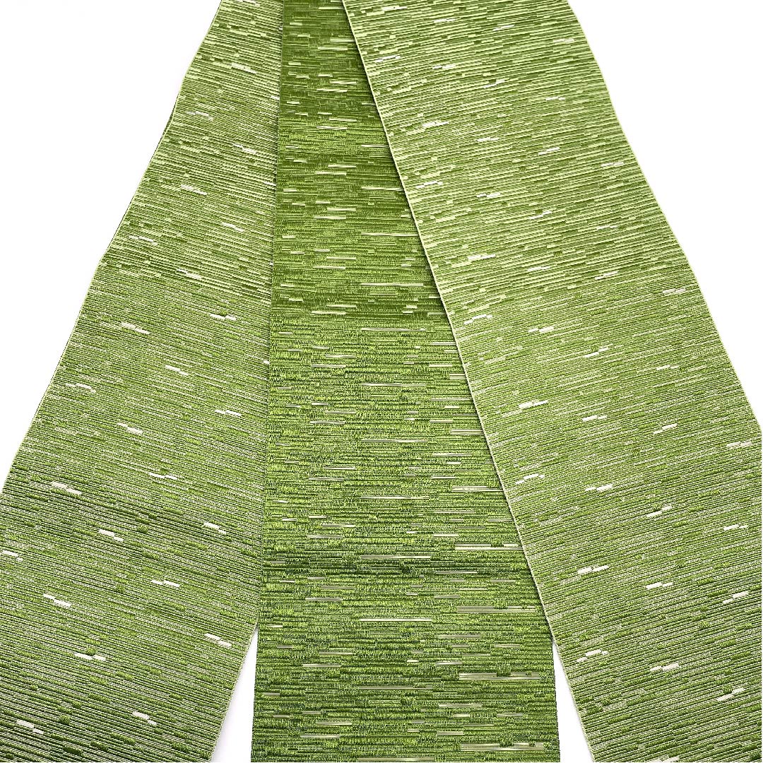 半幅帯 ポリエステル 帯丈350cm 仏手柑色(ぶしゅかんいろ) 縞 幾何学模様 緑系 Sランク 1125001322319