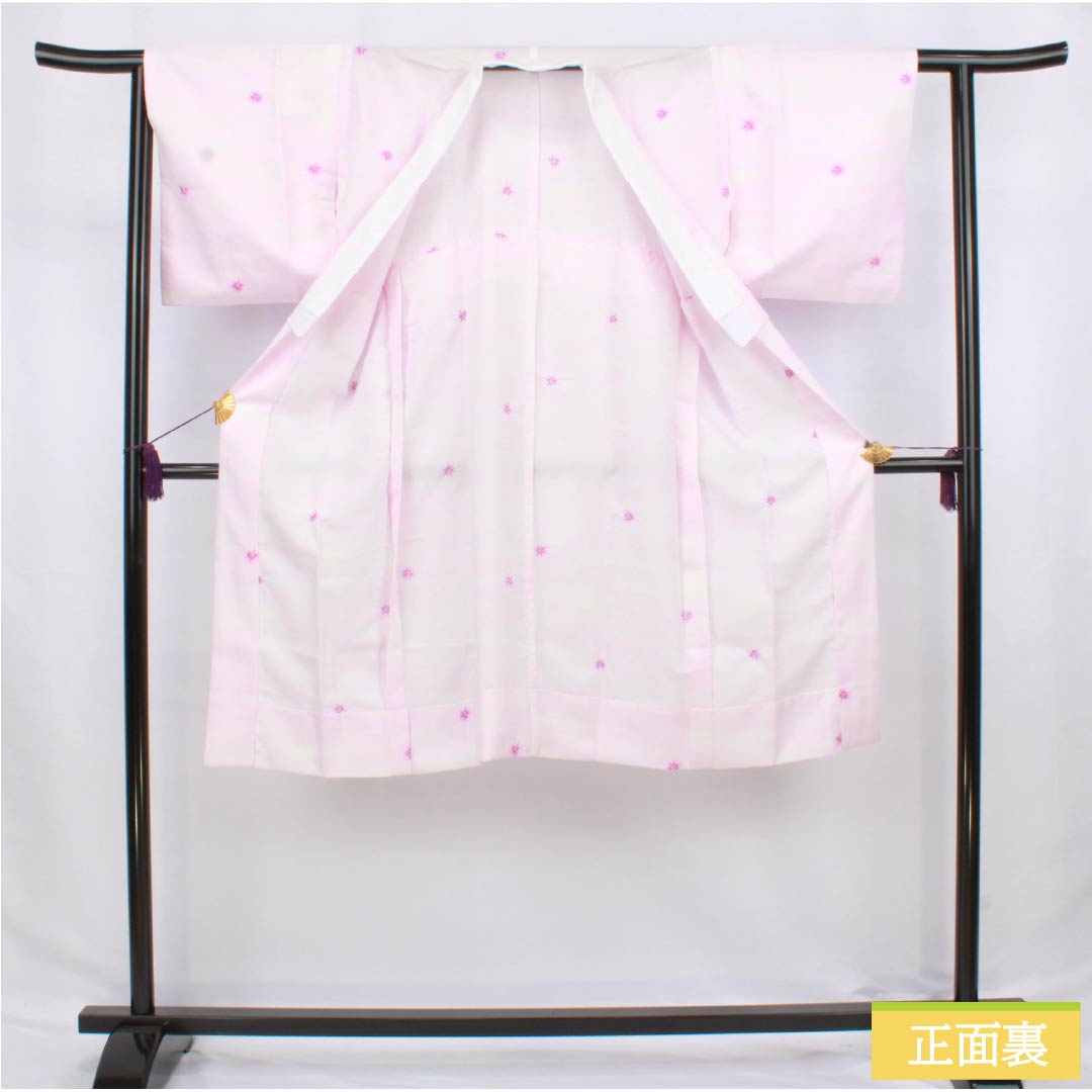 長襦袢 ポリエステル Aランク 身丈115cm 裄丈61cm 単衣 淡紅色(たんこうしょく) 抽象模様 半衿付き 身上げ有り 紫系 1129000783120