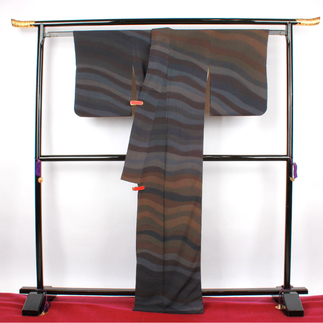 小紋 身丈168cm 裄丈66cm 袷 ボカシ染 抽象模様 正絹 Aランク グラデ 1115002363599