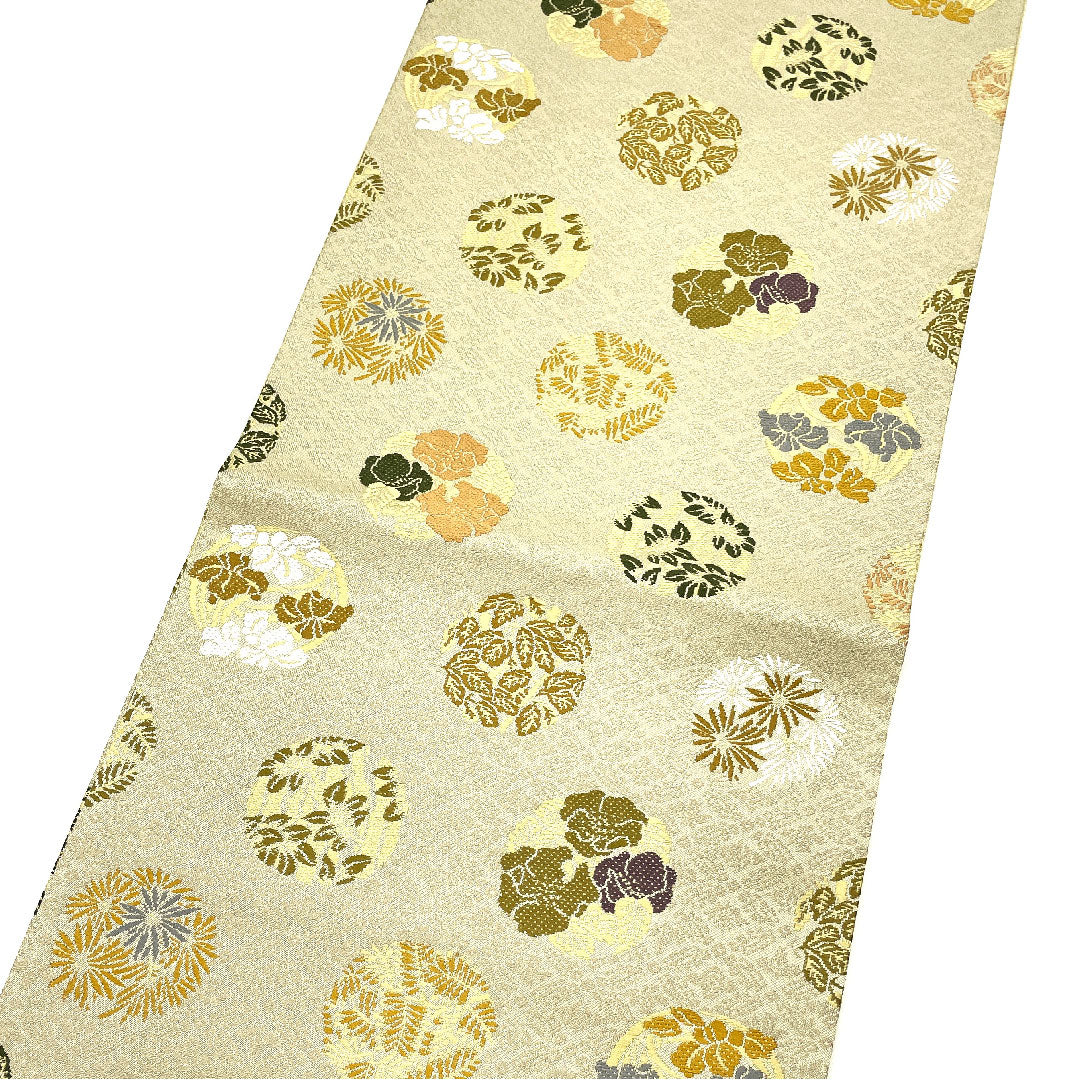 (未仕立)袋帯 灰白色(かいはくしょく) 上文錦 正倉院文様 帯丈443.5cm 正絹 Sランク 六通 セミフォーマル グレー系 1123004782322