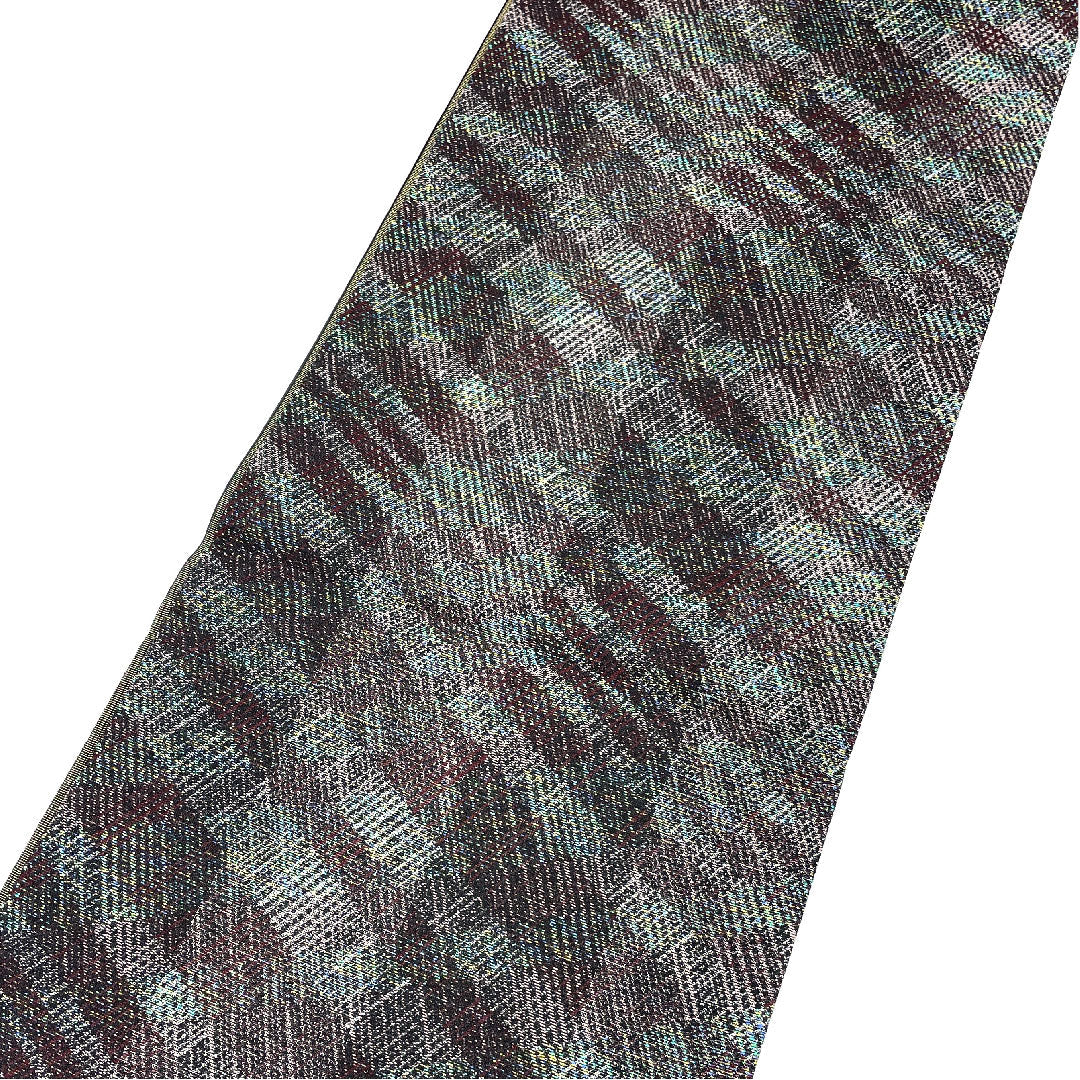 袋帯 幾何学模様 縞 帯丈434cm 正絹 Sランク 六通 カジュアル 紫系 1123003822320