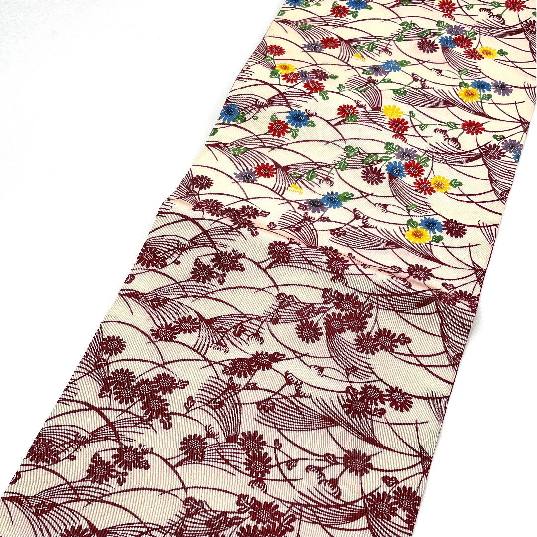 名古屋帯 草花模様 型染 染め帯帯丈361.5cm 正絹 Aランク ポイント柄 カジュアル 赤系 1124001883312 名古屋仕立て