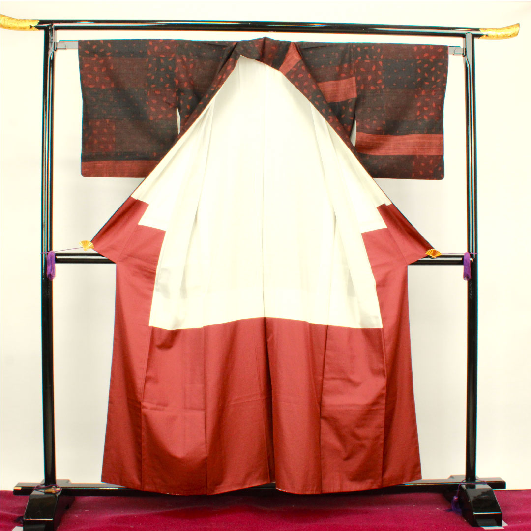 紬 身丈157cm 裄丈63.5cm 型染 抽象模様 正絹 Sランク 袷 グラデーション系 1116002542399