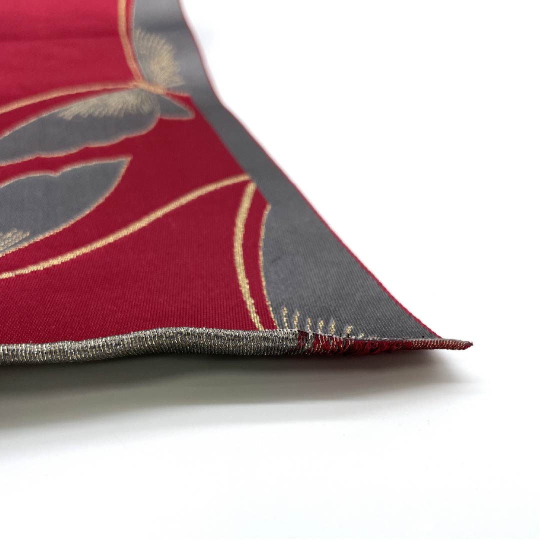 半幅帯 ポリエステル ワインレッド色 蝶 帯丈344cm 紫系 Aランク 1125001743320