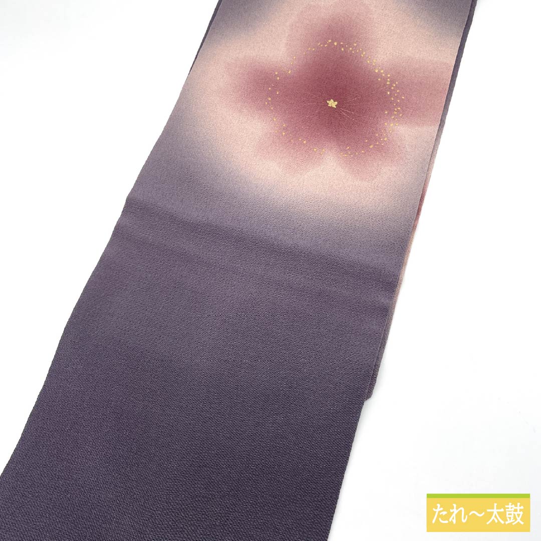 名古屋帯 深滅紫色(ふかきけしむらさきいろ) ちりめん地 染め帯 桜 帯丈384cm 正絹 Sランク ポイント柄 セミフォーマル 紫系 1124008412420 名古屋仕立て