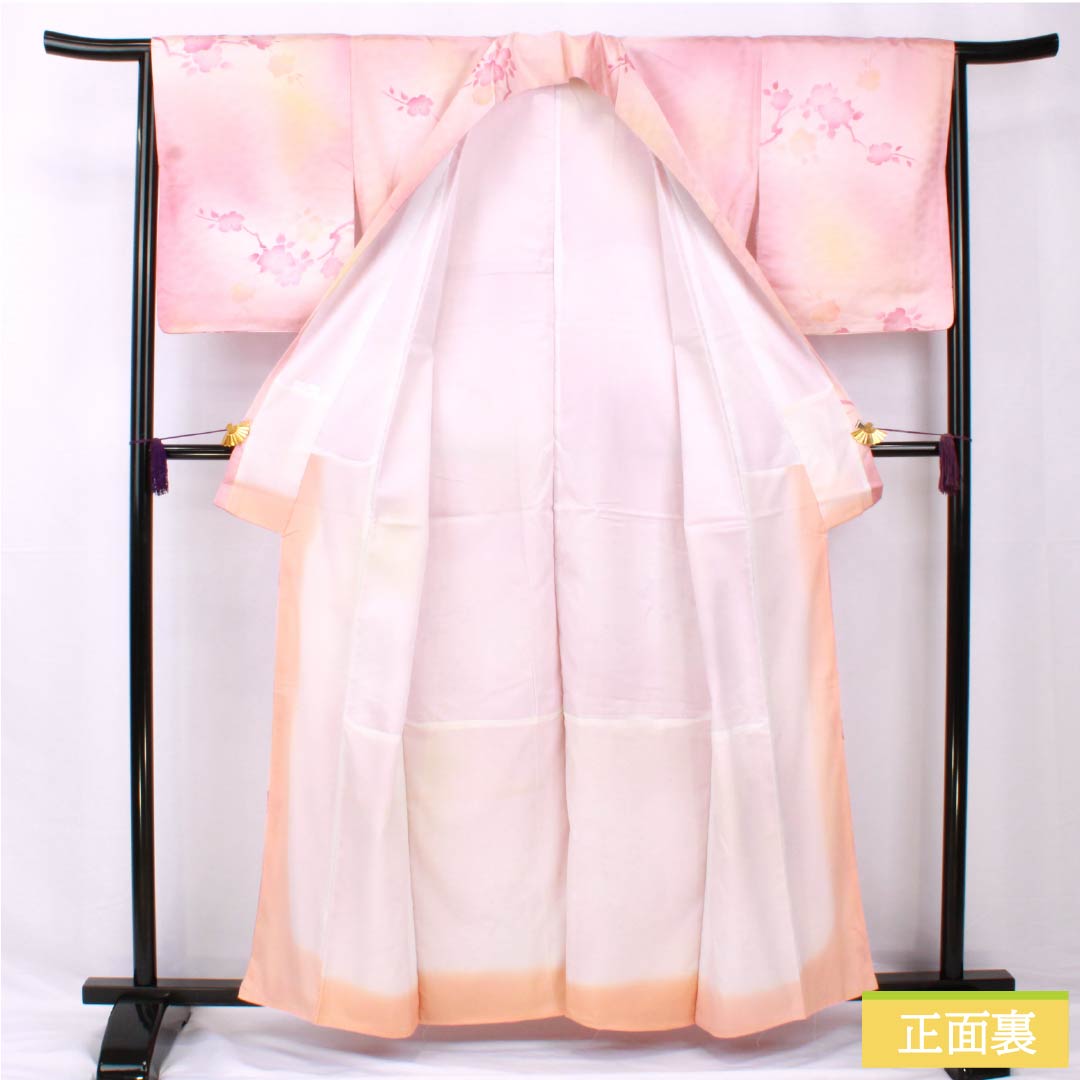 小紋 ポリエステル 身丈160.5cm 裄丈65cm 袷 似桃色(にせももいろ) 洗える着物 皐月 しつけ糸付き Aランク ピンク系 1115005563413