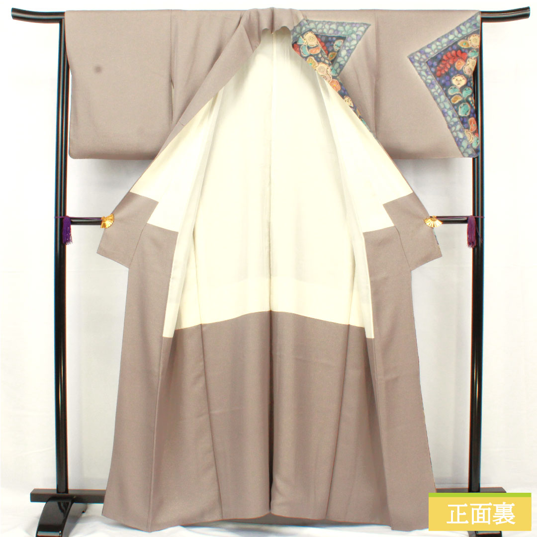 訪問着 正絹 袷 身丈159.5cm 裄丈64.5cm 紫鼠色(むらさきねずいろ) 辻ヶ花 金通し Aランク グレー系 1112005063322