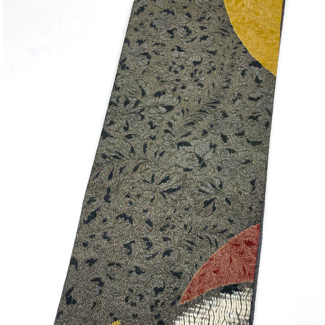 Fukuro obi (bag sash) in ink color, geometric pattern, treasure-filled, obi length 446cm, pure silk, A rank, six-pass, semi-formal, gradation style, 1123008673399