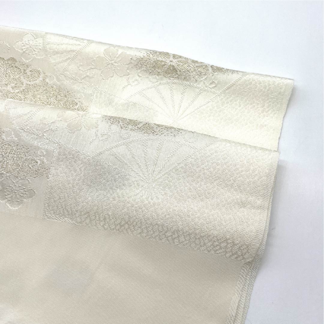 Obiage Silk S Rank Formal Milky White Fan-shaped Flower For Kurotomesode Length approx. 164cm Width approx. 29.5cm White color 1136004622911