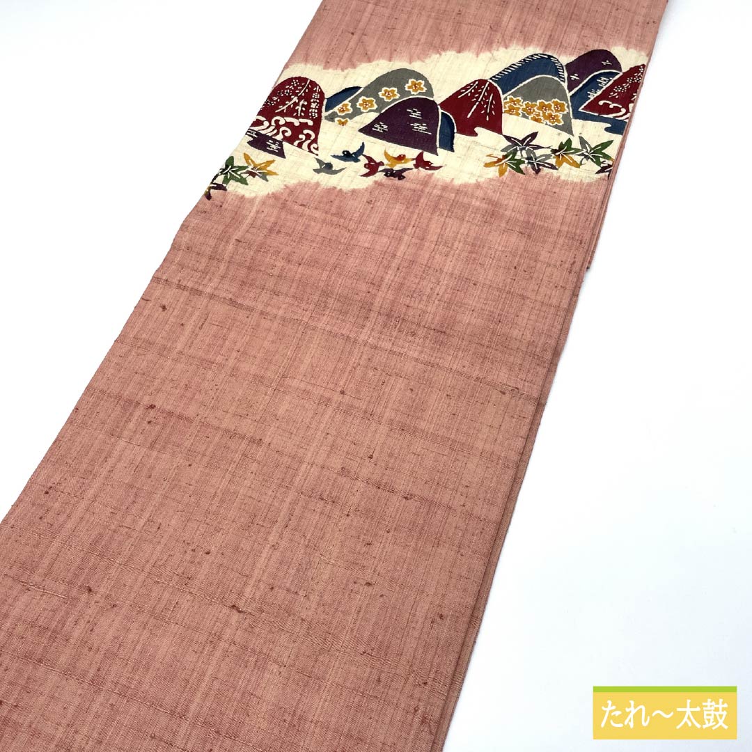 Nagoya obi, Tokiasagi-iro (light blue hawk), stencil-dyed, Toyama, bird, obi length 365cm, pure silk, A rank, point pattern, casual, pink, 1124007803313, Nagoya style