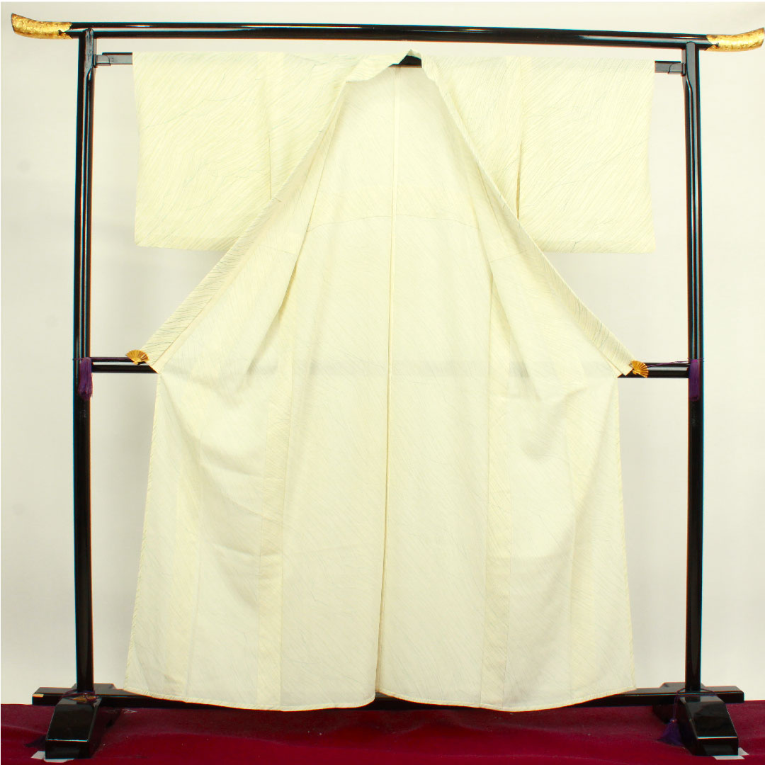 夏物 正絹 小紋 身丈158.5cm 裄丈62.5cm 乳白色(にゅうはくしょく) 抽象模様 絽 Aランク クリーム系 1132000753315