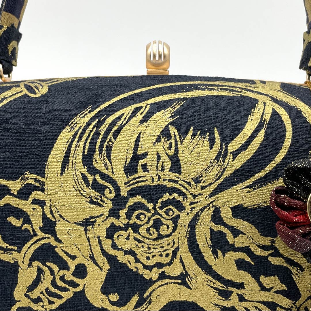 Casual Japanese-style bag, new rank, black, Raijin (Thunder God) classic pattern, handmade by an artist, black, 113900065110