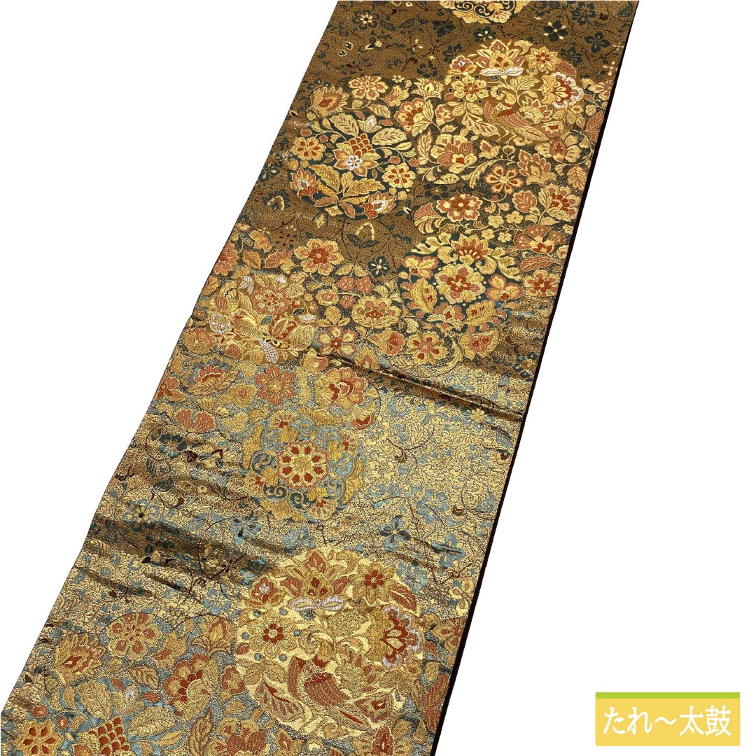袋帯 正絹 Aランク 金色(きんいろ) 引箔 留袖用 更紗模様 古代彫金紋 帯丈424cm 六通 フォーマル 金系 1123018583321