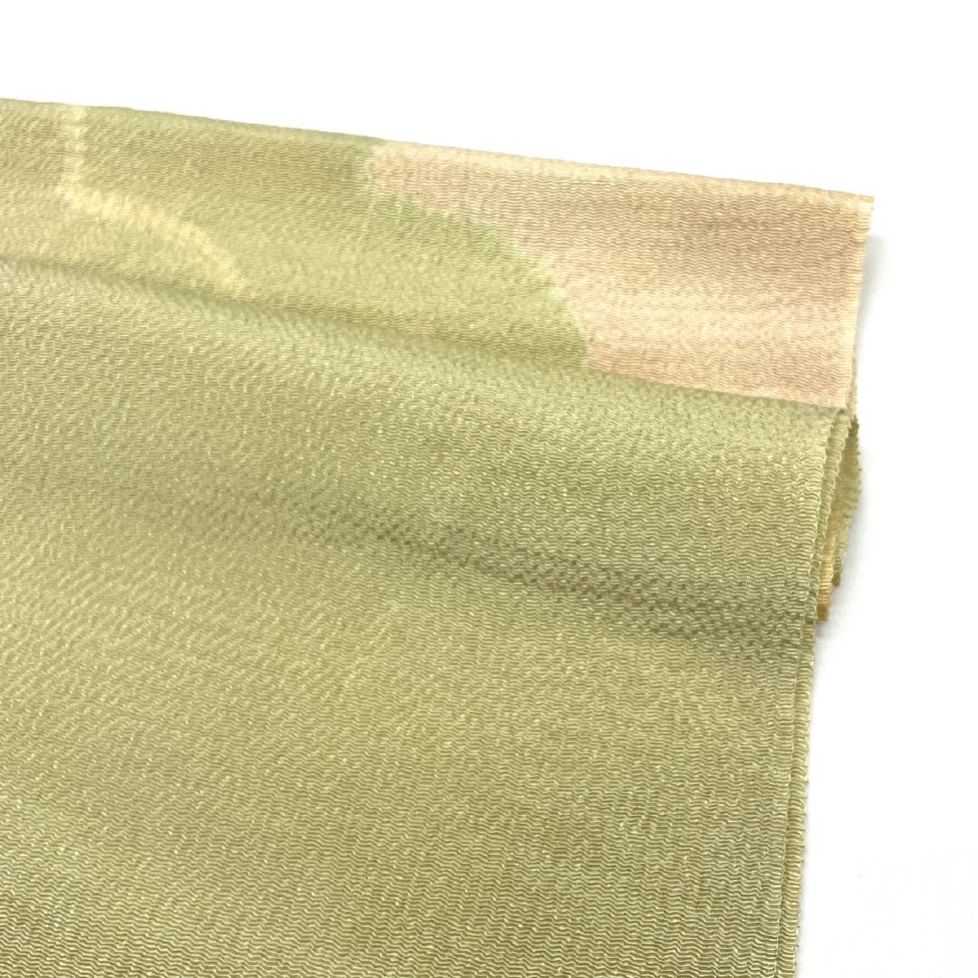 Obiage Silk S Rank Casual Dried Grass Color Chirimen Partial Shibori Kumotori Length approx. 168cm Width approx. 28cm Green system 1136004722919