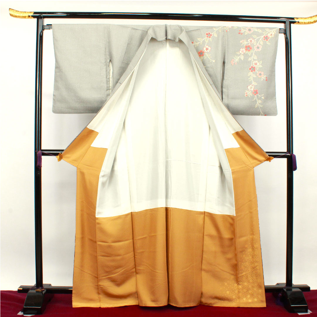 訪問着 正絹 袷 身丈166cm 裄丈66cm 水銀色 京友禅 辻ヶ花 Sランク グレー系 1112003062522