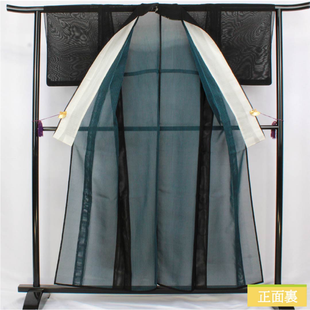 夏物 正絹 色無地 身丈157.5cm 裄丈62.5cm 竪絽 絽 Aランク 黒系 1132002703310