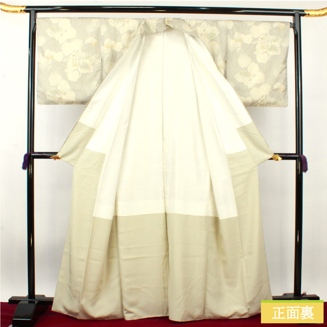 小紋 正絹 身丈166cm 裄丈70.5cm 袷 絹鼠色(きぬねずいろ) 蔦 Aランク グレー系 1115004123522