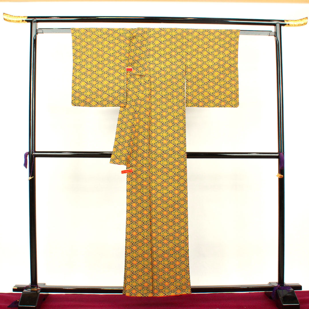 小紋 身丈156cm 裄丈59cm 袷 紺瑠璃色 華文 正絹 Aランク 紺系 1115002673318