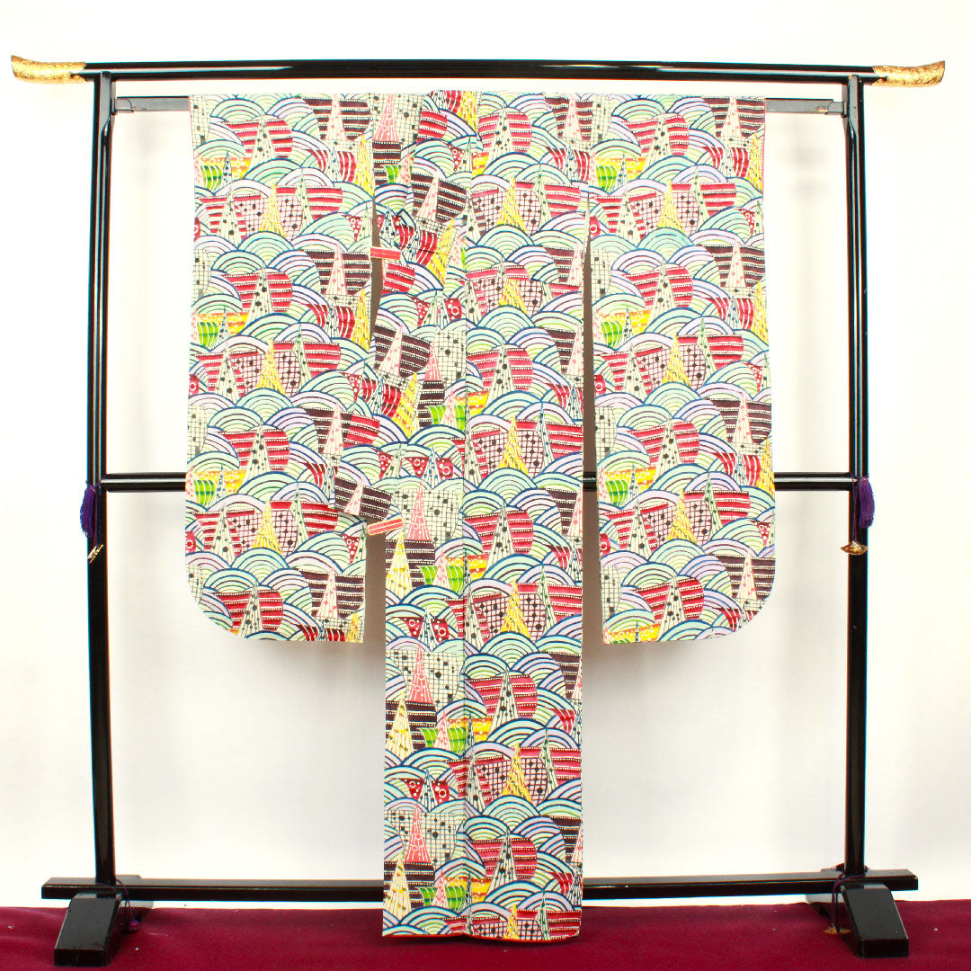 振袖 身丈163cm 裄丈65.5cm 袷 工芸品 京紅型 青海波 正絹 Sランク グラデ 1113000962499