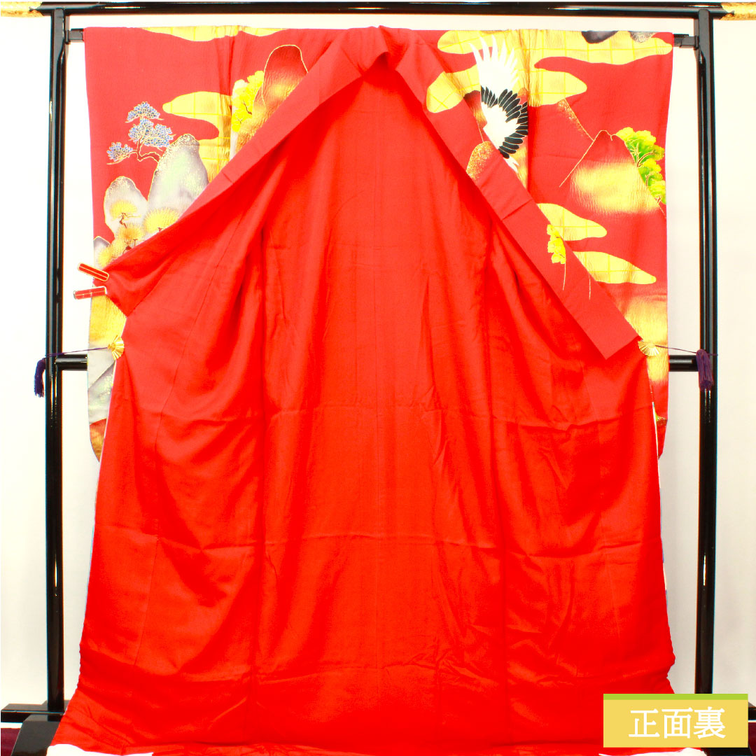 色打掛 正絹 身丈194cm 裄丈67cm 猩々緋色(しょうじょうひいろ) 京友禅 鶴 吉祥文様 Sランク 袷 赤系 1110000842912