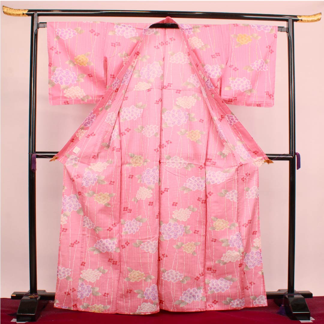 浴衣 長春色 紫陽花 木綿 Sランク 単衣 身丈167cm 裄丈66cm ピンク系 1118004212513