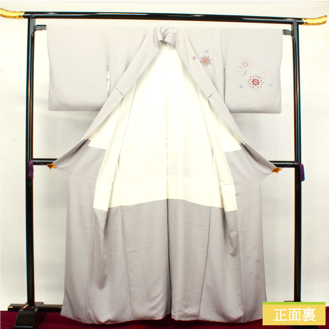 訪問着 正絹 袷 身丈161.5cm 裄丈65cm 銀灰色 蘇州刺繡 汕頭刺繡 作家物 Sランク グレー系 1112003342422