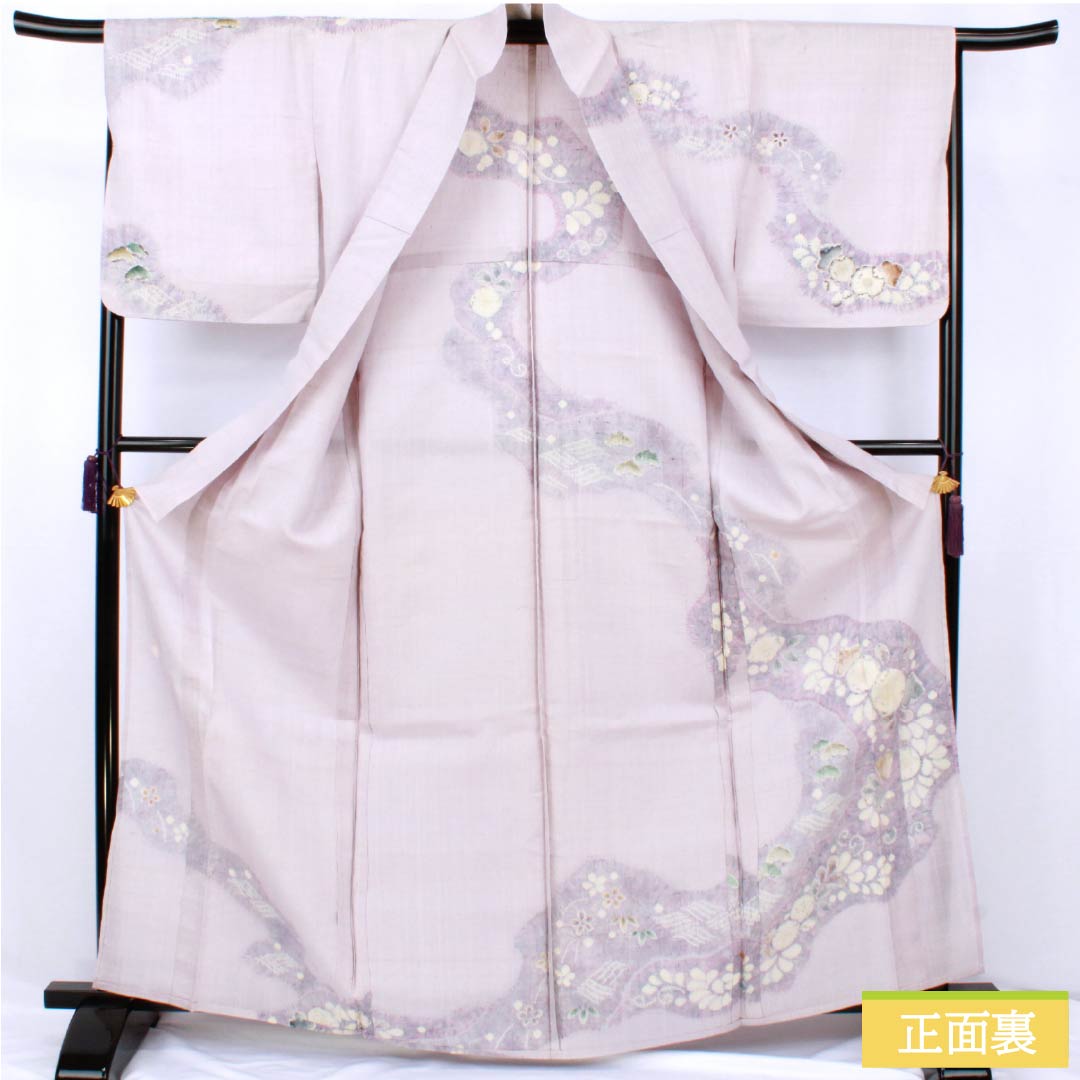 訪問着 正絹 Bランク 単衣 身丈165.5cm 裄丈64.5cm 白藤色(しらふじいろ) 紬地 絞り 作家物 辻ヶ花 紫系 1112007554520