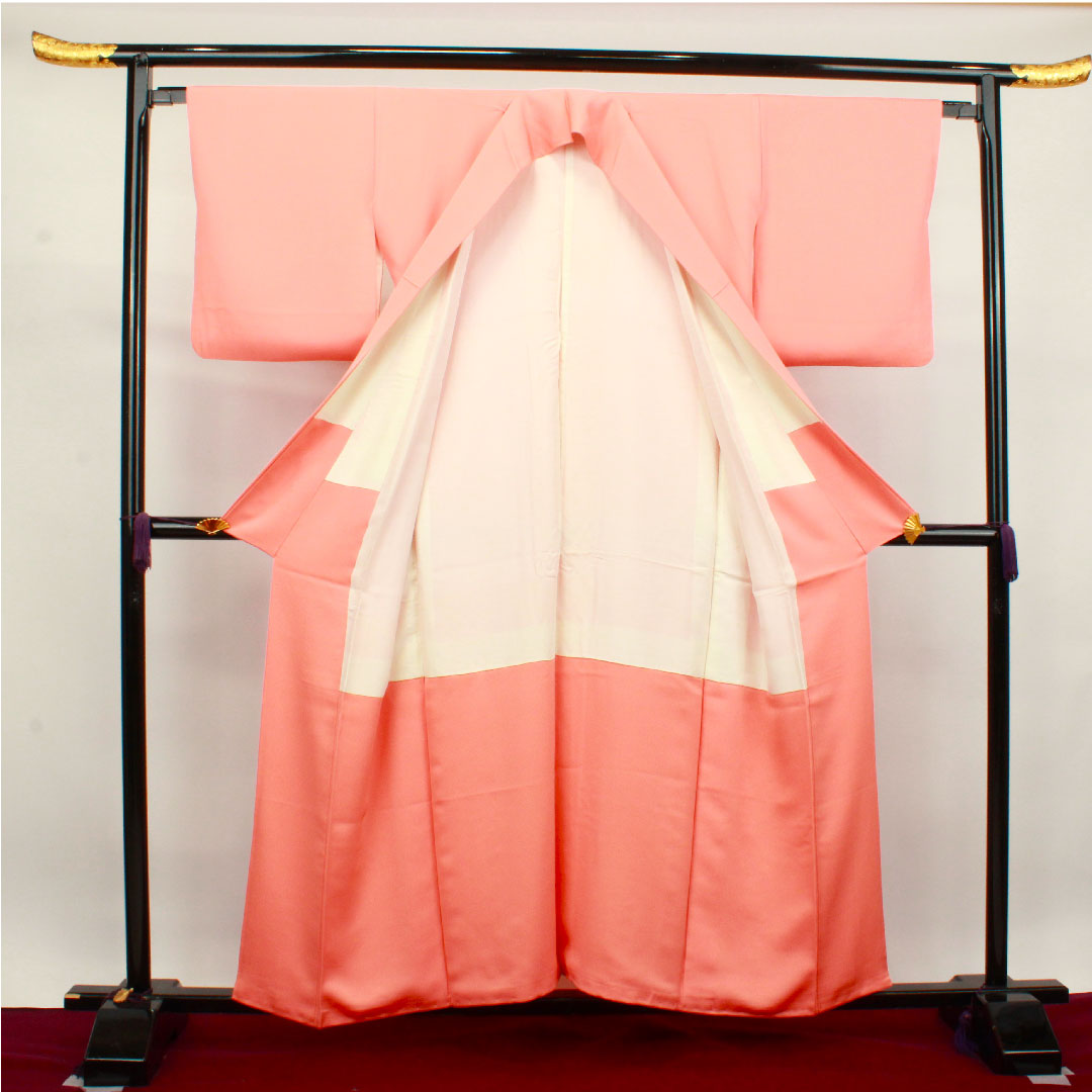 色無地 正絹 鴇色 素無地 梅鉢 身丈156.5cm 裄丈63.5cm 袷 Aランク ピンク系 1114000983313