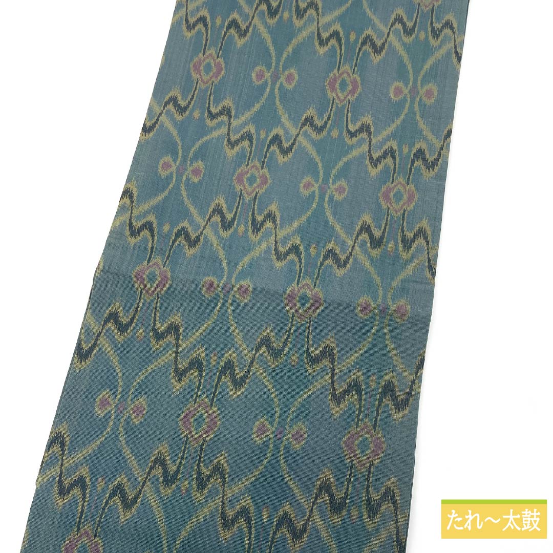 名古屋帯 鉄御納戸色(てつおなんどいろ) 変わり立涌 帯丈349cm 正絹 Sランク 六通 カジュアル 緑系 1124006702319 名古屋仕立て