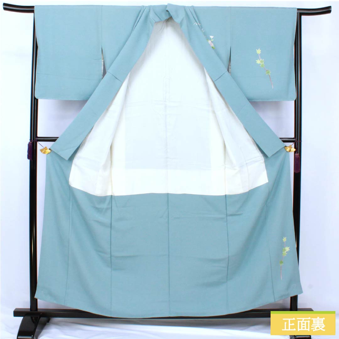 訪問着 正絹 Sランク 袷 身丈155.5cm 裄丈63cm 砧青磁色(きぬたせいじいろ) 加賀友禅 南克治 付下げ 花籠 しつけ糸付き 水色系 1112007312324