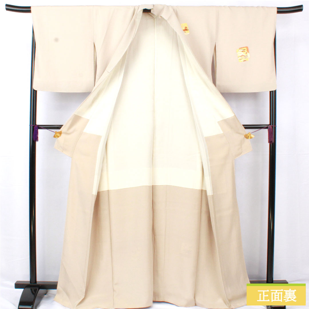 訪問着 正絹 袷 身丈167.5cm 裄丈66.5cm 生成り色(きなりいろ) 京友禅 吉祥文様 付下げ Aランク グレー系 1112005703522