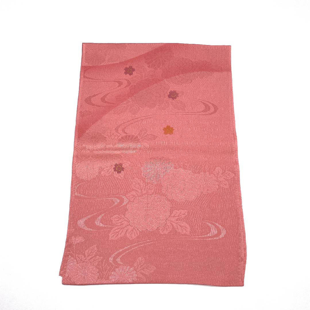 (新古品) 帯揚げ 正絹 フォーマル 浅紅色(あさべにいろ) 桜 菊 流水 長さ約174cm 幅約30cm Sランク ピンク系 1136000232913