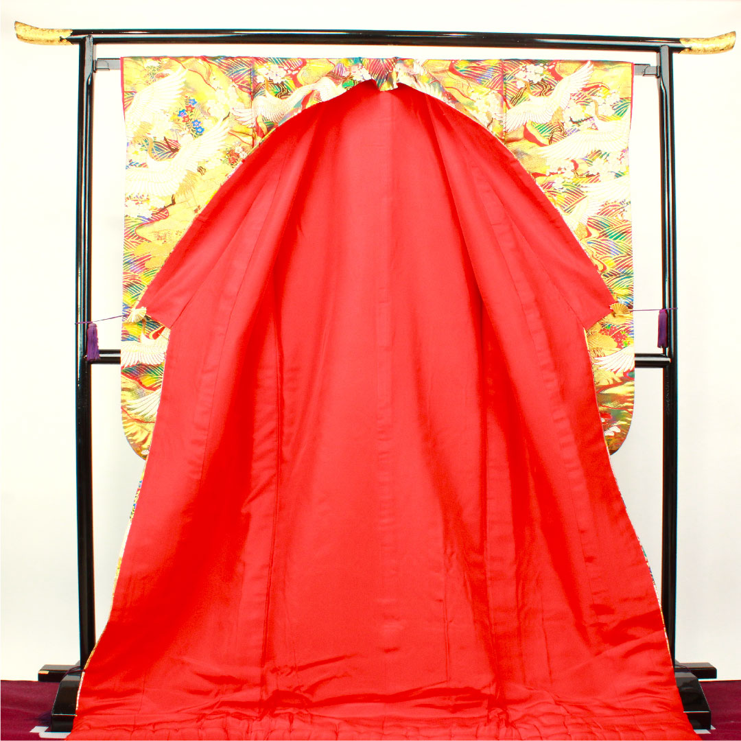 色打掛 身丈182cm 唐織 鶴 松 梅 波 正絹 Sランク 袷 グラデーション系 1110000582999