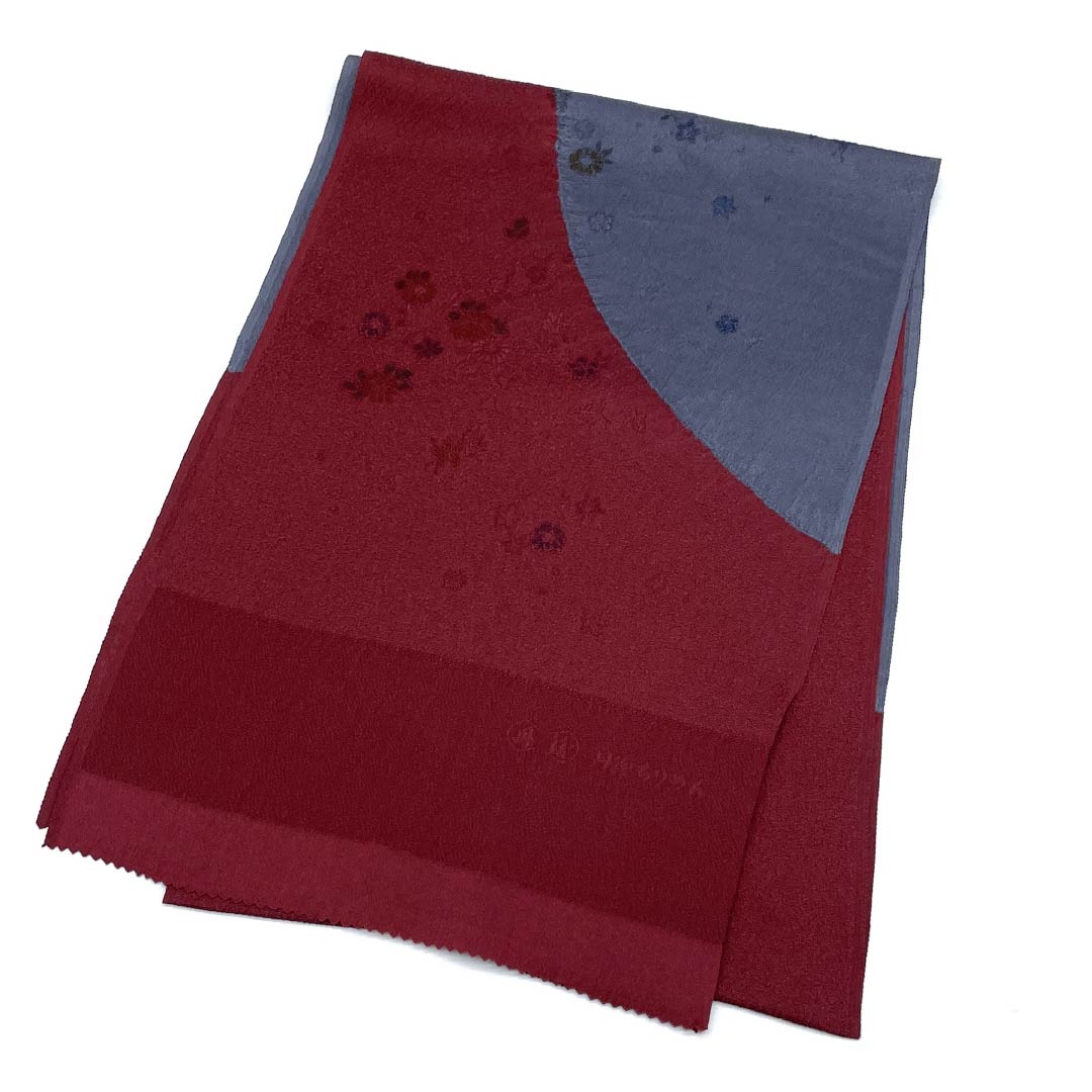 Obiage Silk S-rank Semi-formal Dark Red Tango Chirimen Flower Length approx. 174cm Width approx. 29cm Red tone 1136003002912