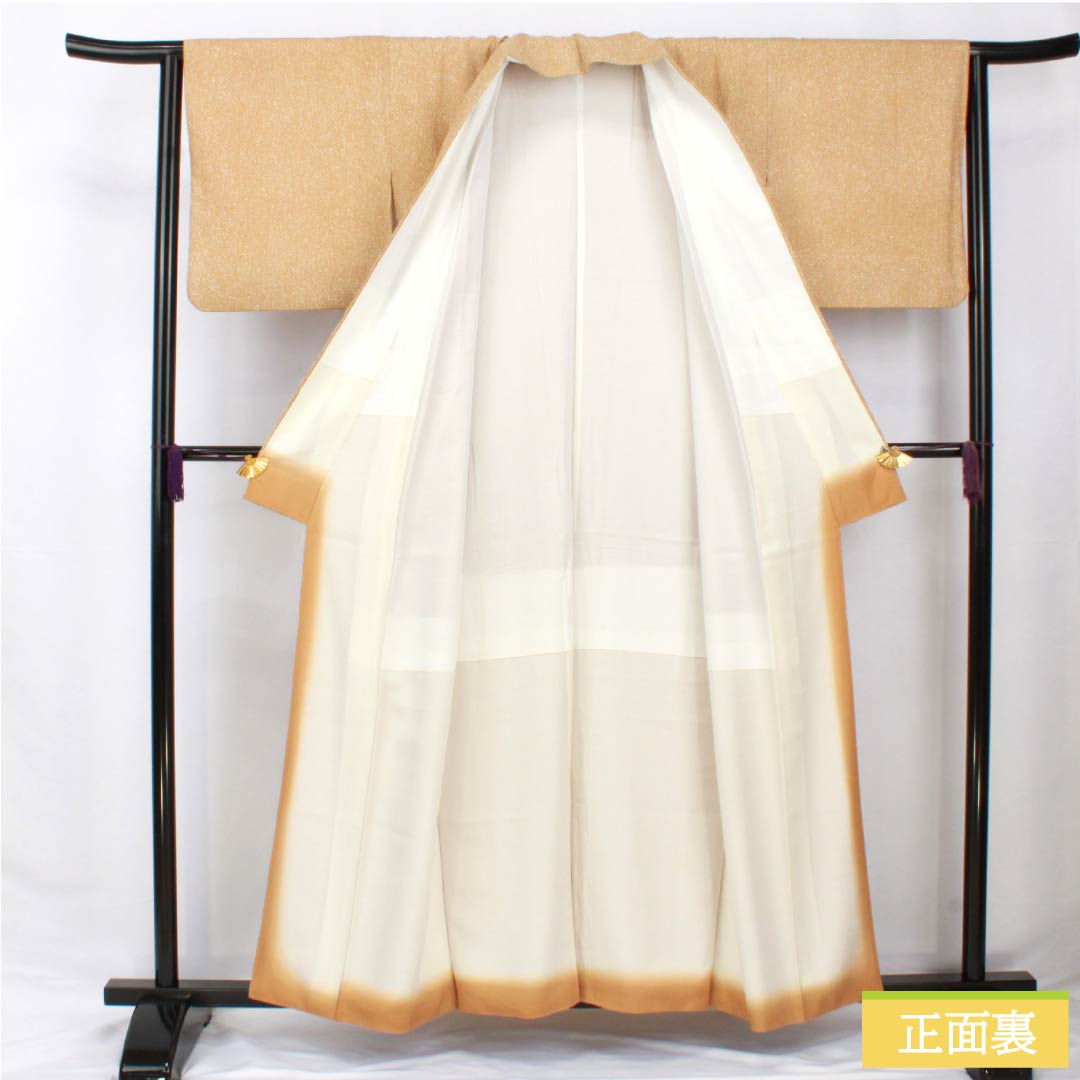 小紋 正絹 身丈158cm 裄丈63.5cm 袷 山吹鼠色(やまぶきねずいろ) タタキ染 Sランク ベージュ系 1115005852325