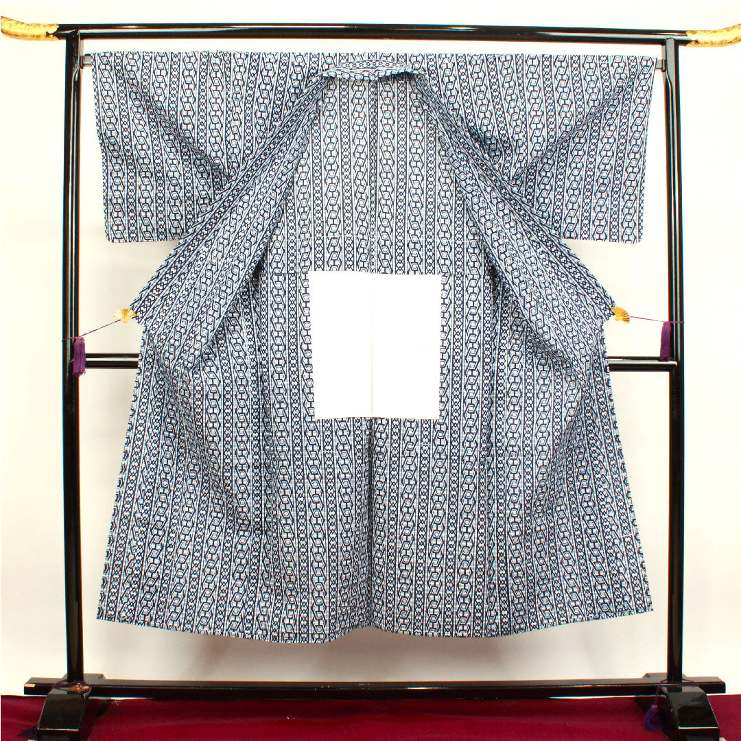 浴衣 男物 幾何学模様 木綿 Sランク 単衣 身丈146cm 裄丈70cm グレー系 1118001642122