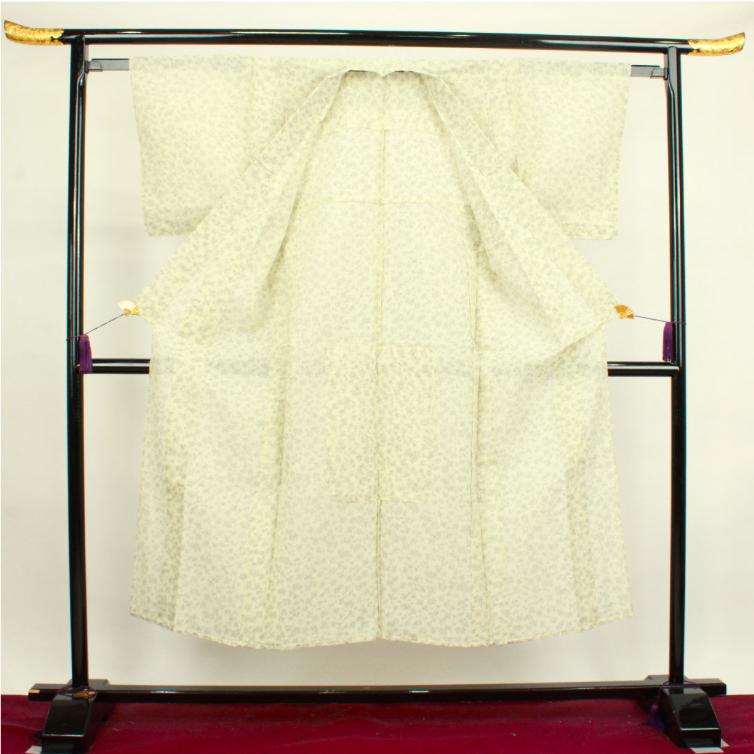 小千谷縮 身丈147cm 裄丈62cm 草花模様 麻 Sランク 夏物 クリーム系 1116002472115