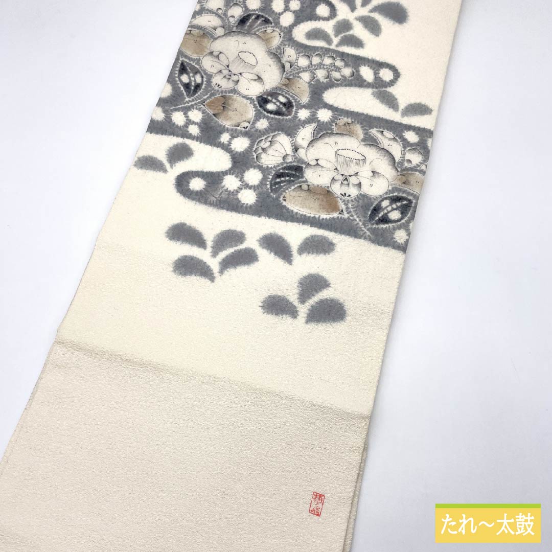 名古屋帯 乳白色色(にゅうはくしょくいろ) 作家物 辻ヶ花 帯丈357cm 正絹 Bランク ポイント柄 セミフォーマル 白系 1124008384311 名古屋仕立て