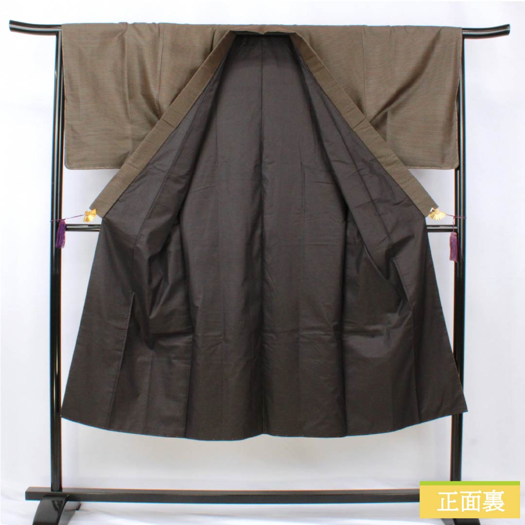 Men's pure silk S-rank kimono, length 136.5cm, sleeve length 66cm, soot-colored tortoiseshell pattern with basting thread, lined ensemble, brown, product number 1119001412314