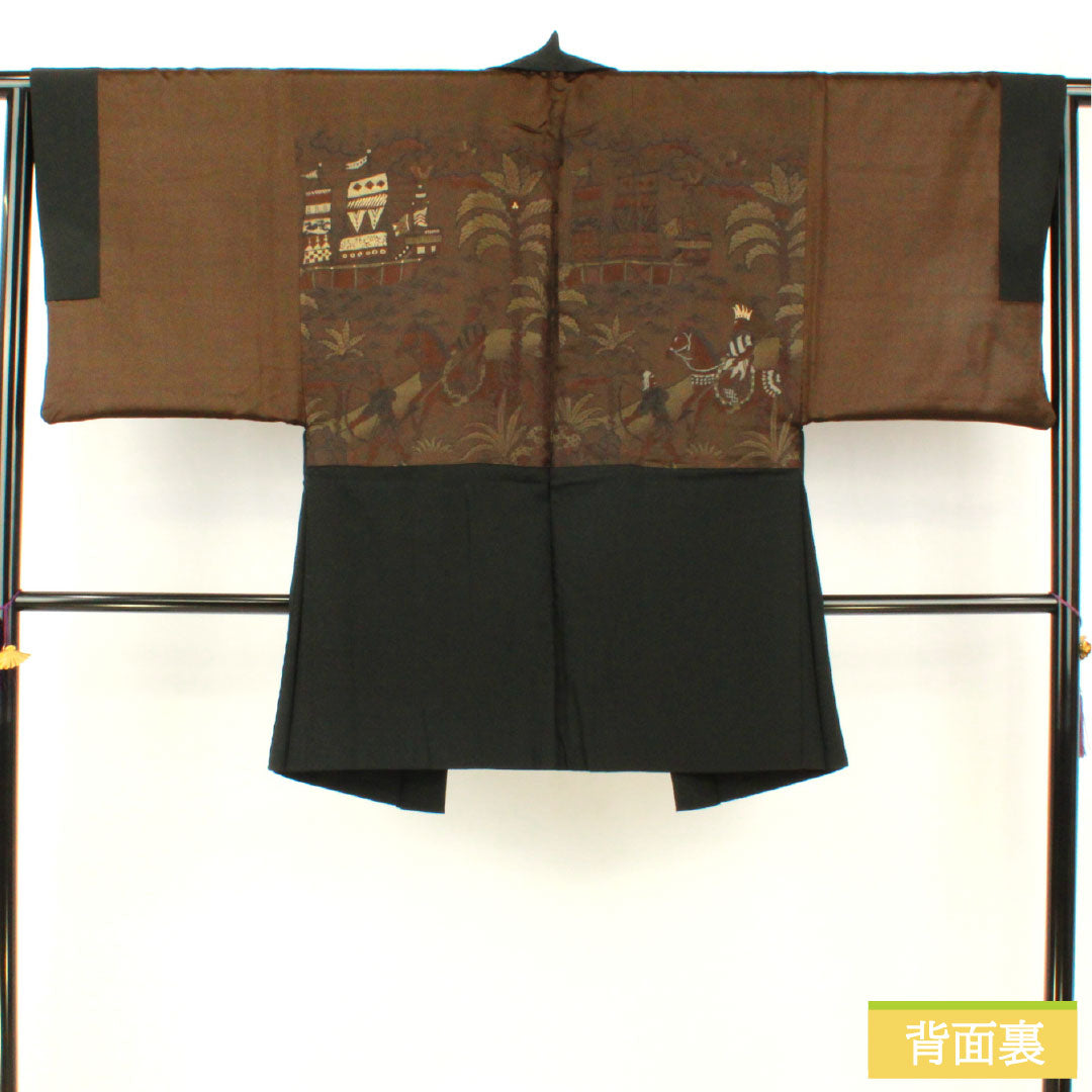 男物 正絹 Sランク 身丈89.5cm 裄丈65cm 無地 黒系 1119001532110