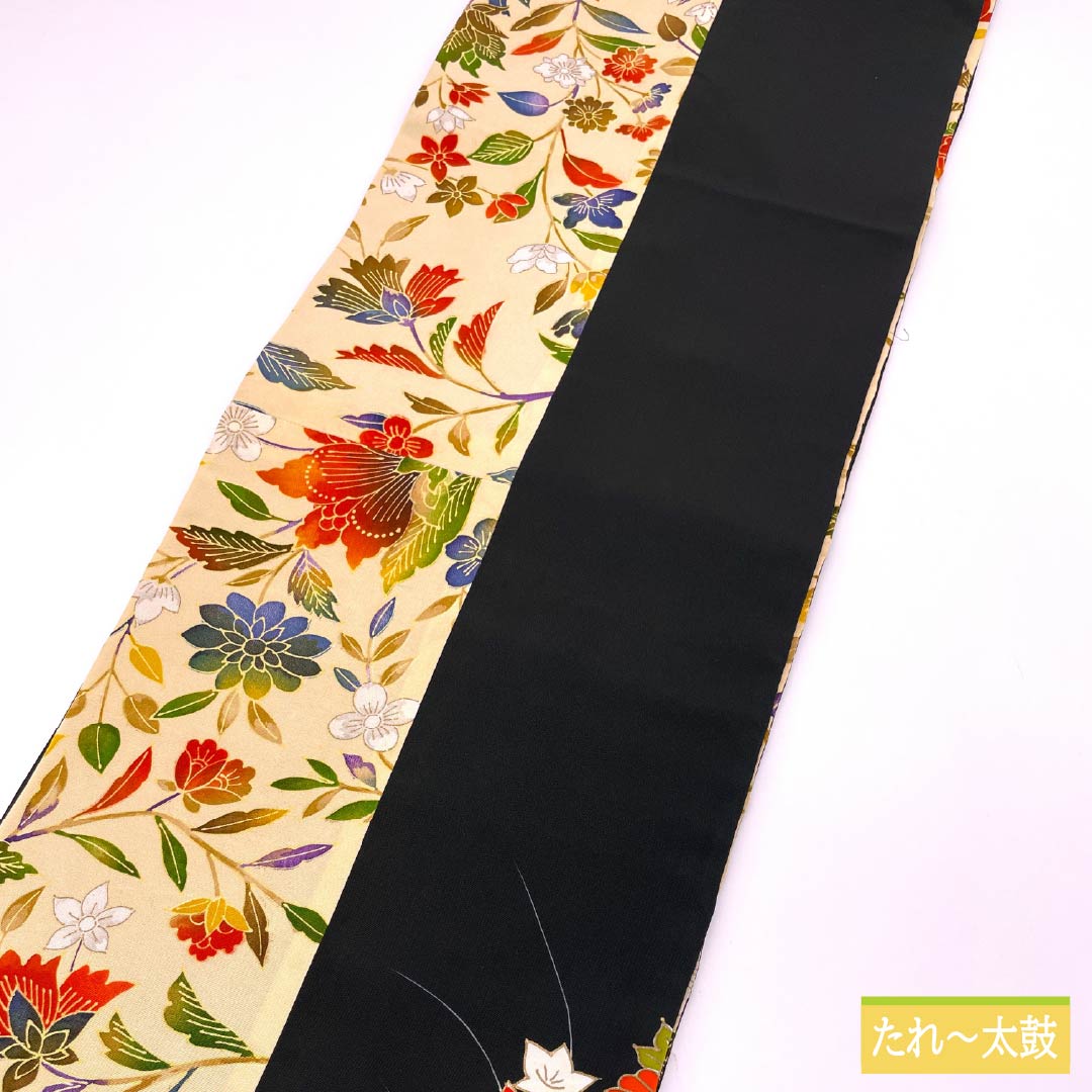 名古屋帯 尾花色(おばないろ) 染め帯 創作帯 花模様 帯丈421cm 正絹 Bランク 全通 カジュアル クリーム系 1124008154415 名古屋仕立て