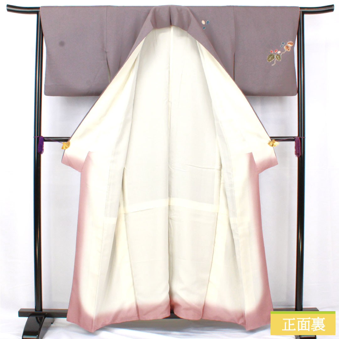 訪問着 正絹 袷 身丈159.5cm 裄丈63.5cm 紫鼠色(むらさきねずいろ) ちりめん地 辻ヶ花 道長取り 付下げ Aランク グレー系 1112005583322