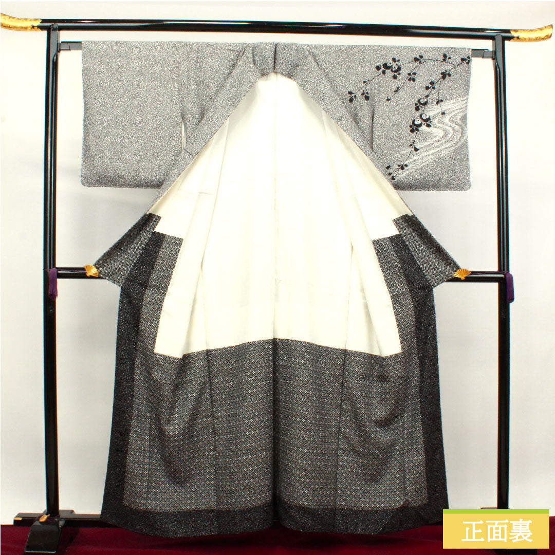 Homongi, pure silk, lined, length 159cm, sleeve length 64cm, Kawamura Kyutaro, tataki-dyed, with basting thread, unused, S rank, black, 1112003312310