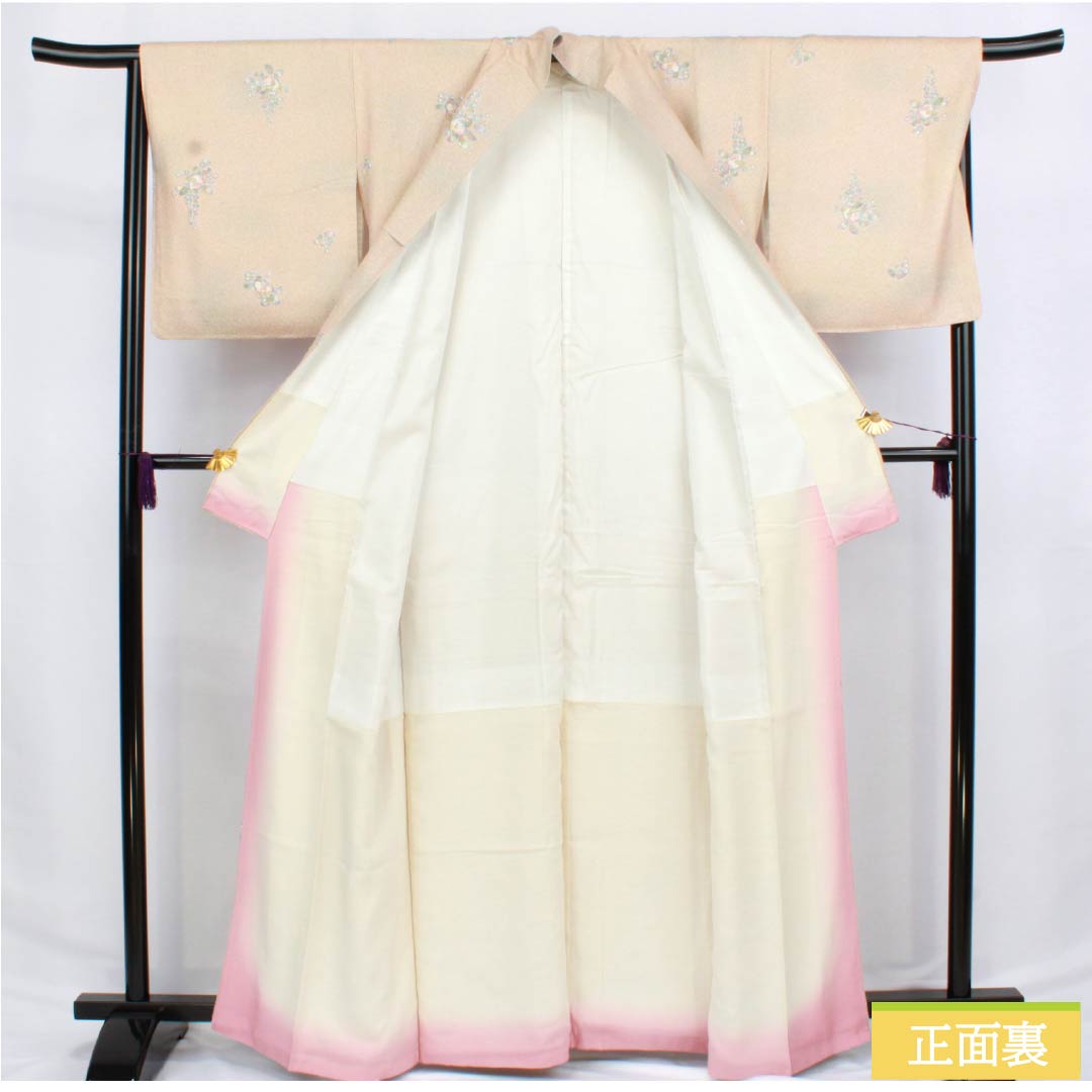 小紋 正絹 Aランク 身丈163.5cm 裄丈65.5cm 袷 胡桃色(くるみいろ) 辻ヶ花 タタキ染 ベージュ系 1115006343425