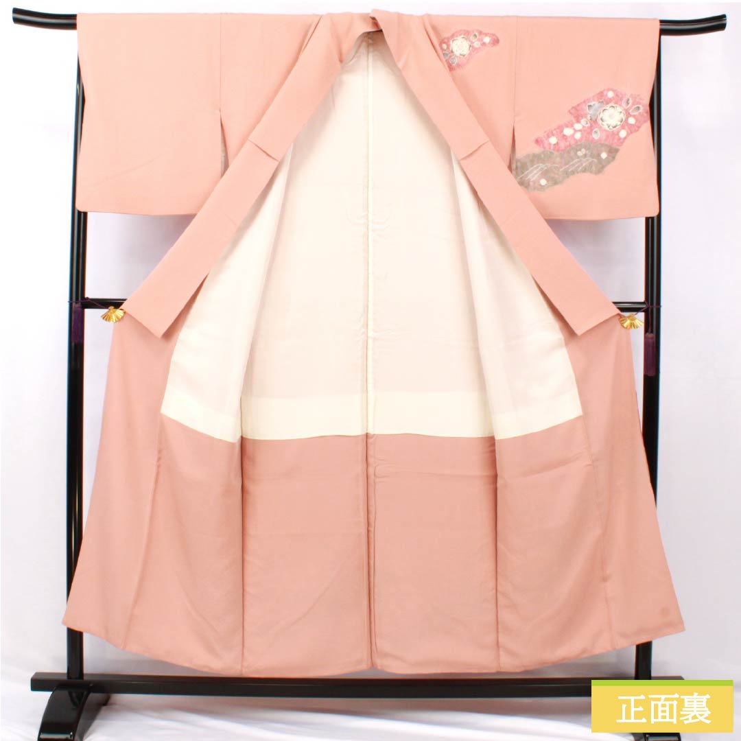 Visiting Kimono, Pure Silk, Grade A, Lined, Length 152cm, Sleeve Length 63cm, Shinonome-iro (Shinonome-iro) Chirimen Fabric, Tsujigahana Pattern, Pink, Product Number: 1112006853213