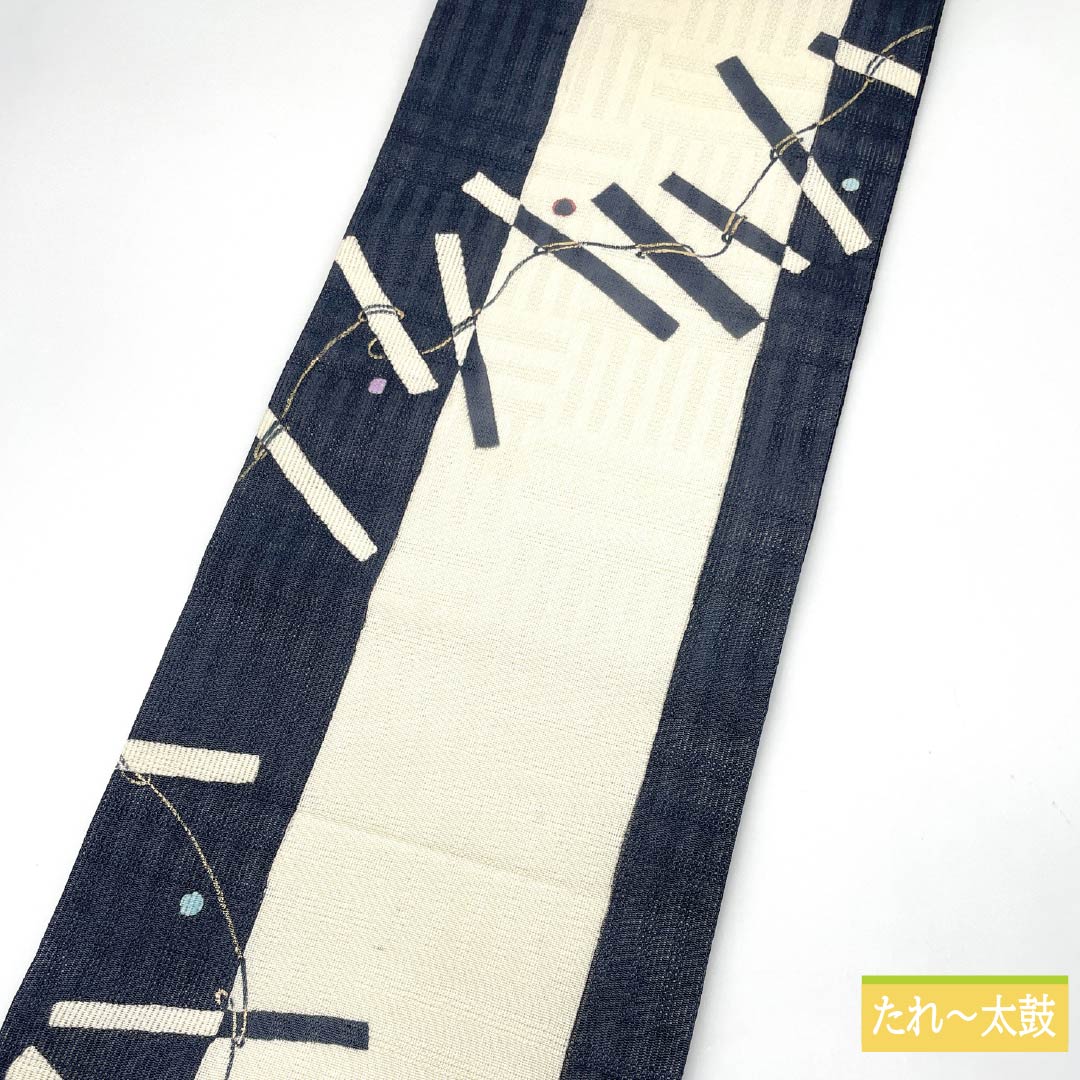 名古屋帯 正絹 紺滅色(こんけしいろ) 染め帯 抽象模様 夏帯 帯丈374cm Aランク ポイント柄 カジュアル 青系 1124006793317 開き仕立て